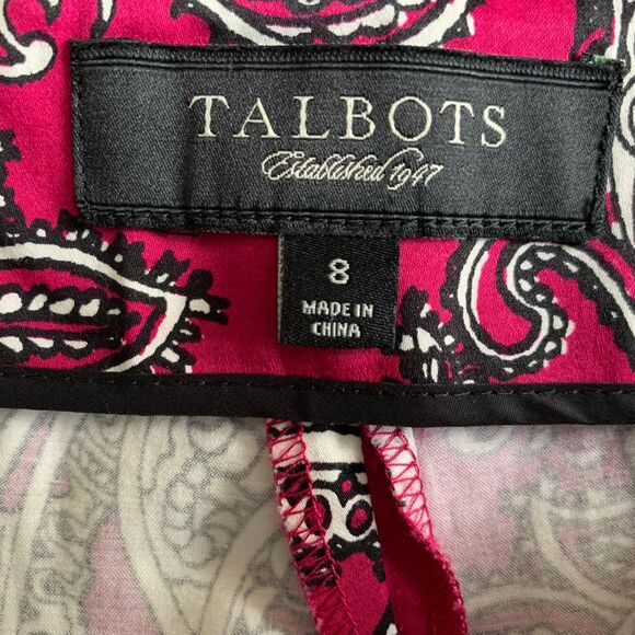 Talbots Paisley Print Ankle Pants Multicolor Size 8 Side Zipper Maroon w/ White - Picture 8 of 10